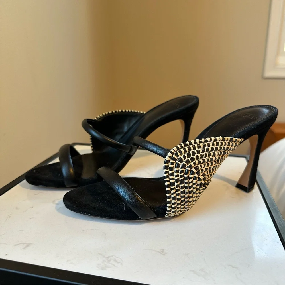Alexandre Birman Marjorie 85 Genuine Leather & Straw Sandal - Picture 2 of 5